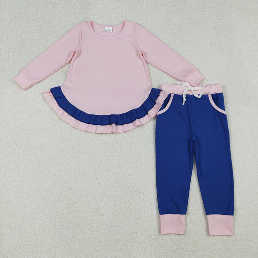 Baby Girls Light Pink Ruffle Shirts Top Pockets Legging Pants Sets