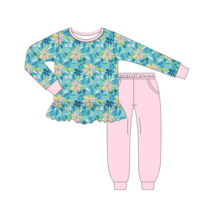 Preorder moq 5 Baby Girls Watercolor Floral Tunic Pocket Legging Pant Set