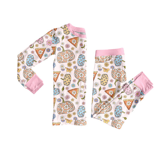 Baby Girls Long Sleeves Flowers Pumpkins Cakes Top Pant Pajamas Set Preorder