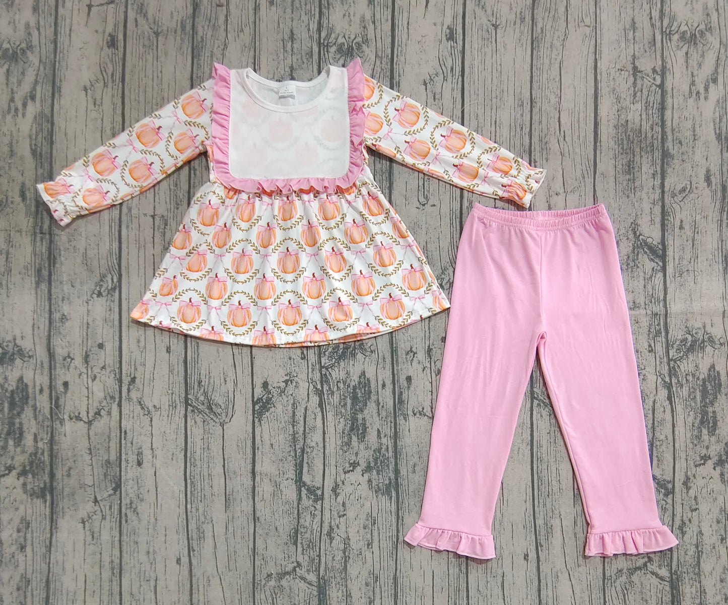 Baby Girls Fall Pumpkins Bows Plaid Tunic Flame Pants Sets