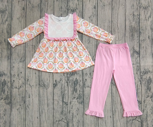 Baby Girls Fall Pumpkins Bows Plaid Tunic Flame Pants Sets