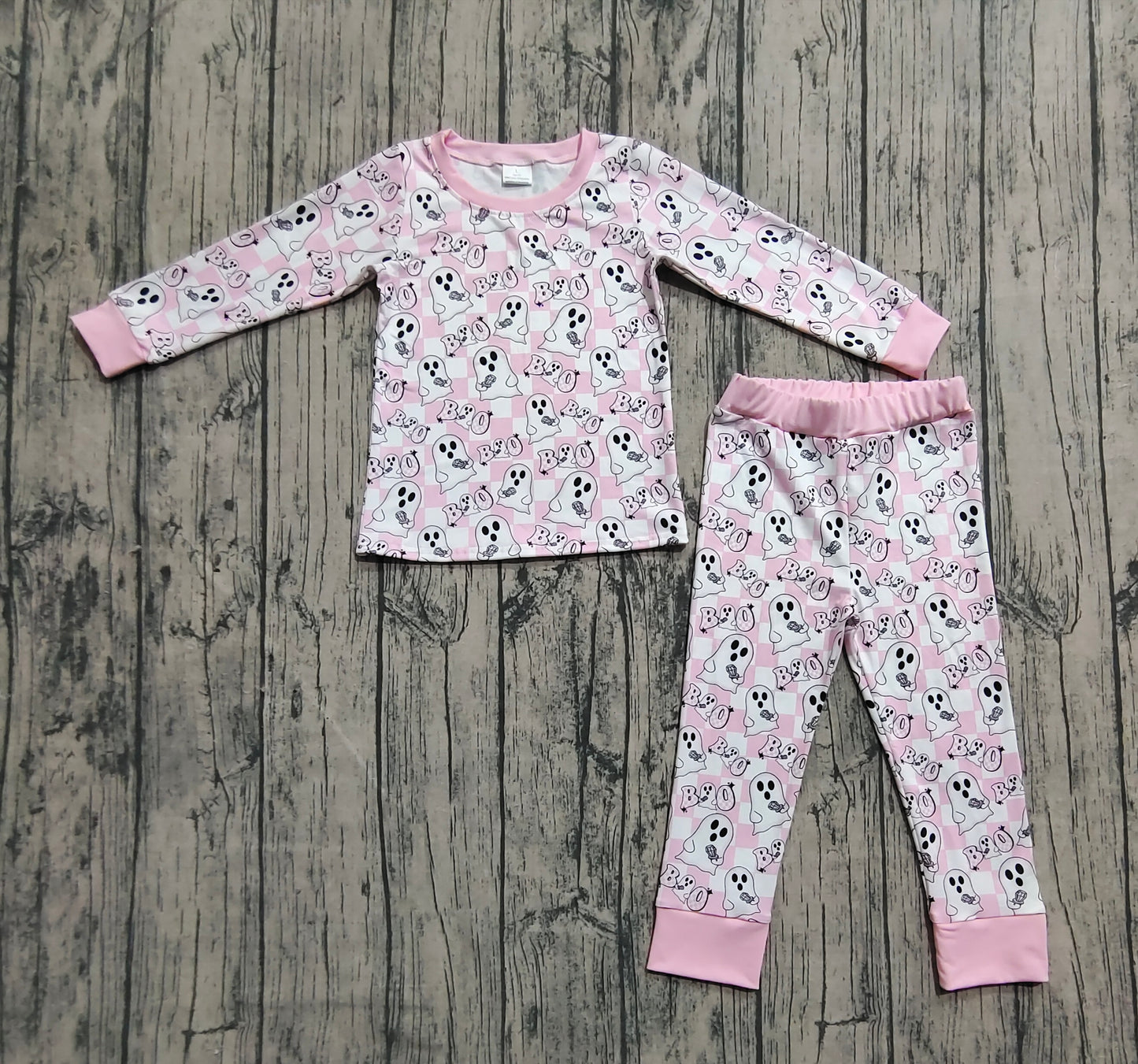Baby Girls Pink Halloween Ghost BOO Top Pant Pajamas Sets
