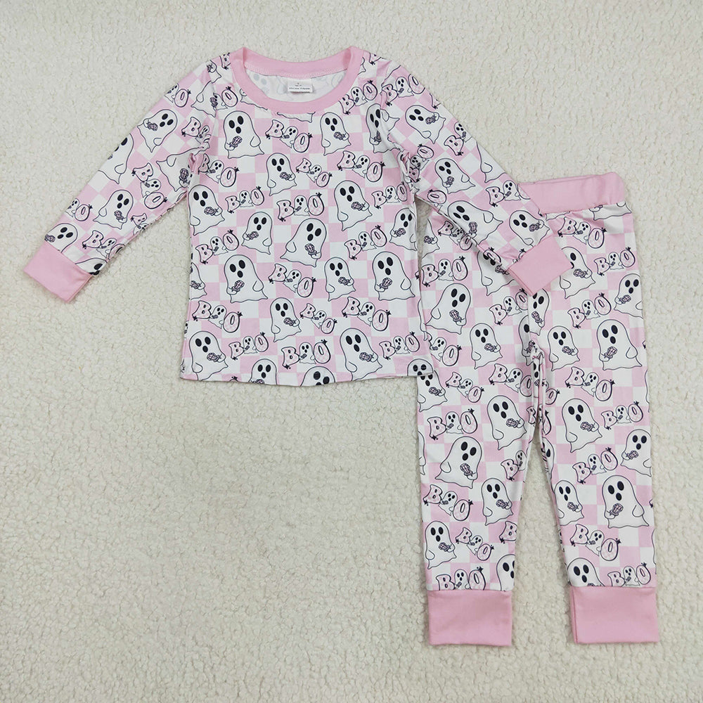 Baby Girls Pink Halloween Ghost BOO Top Pant Pajamas Sets