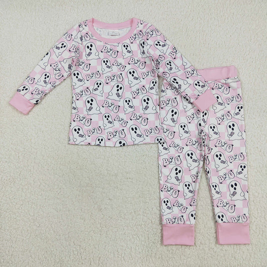Baby Girls Pink Halloween Ghost BOO Top Pant Pajamas Sets