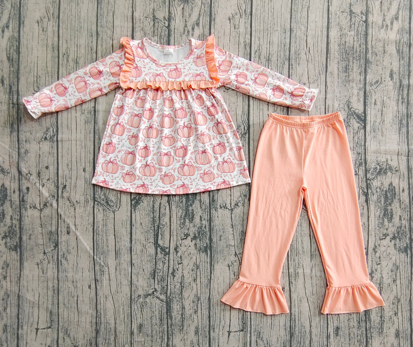 Baby Girls Fall Bow Pumpkins Tunic Ruffle Pants Clothes Sets