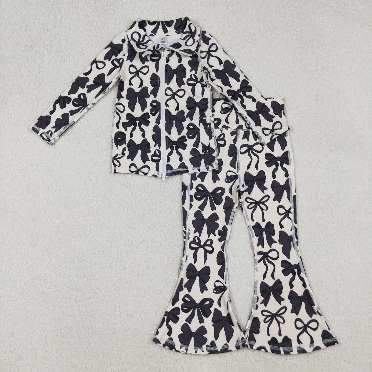 Sibling Baby Girls Long Sleeve Zipper Pockets Jackets Bell Bottom Pants Yoga Active Clothes Sets