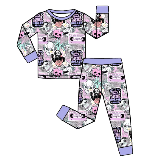 Baby Girls Long Sleeves Lavender Ghosts Top Pant Pajamas Set Preorder