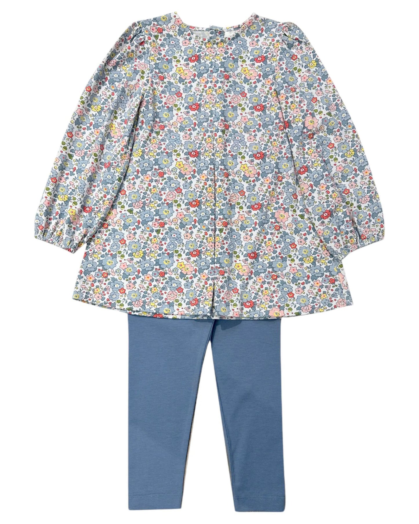 Baby Girls Long Ruffle Sleeves Blue Floral Button Tunic Legging Pant Set Preorder