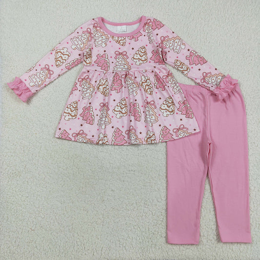 Baby Girls Pink Christmas Trees Bows Tunic Legging Pant Clothes Set