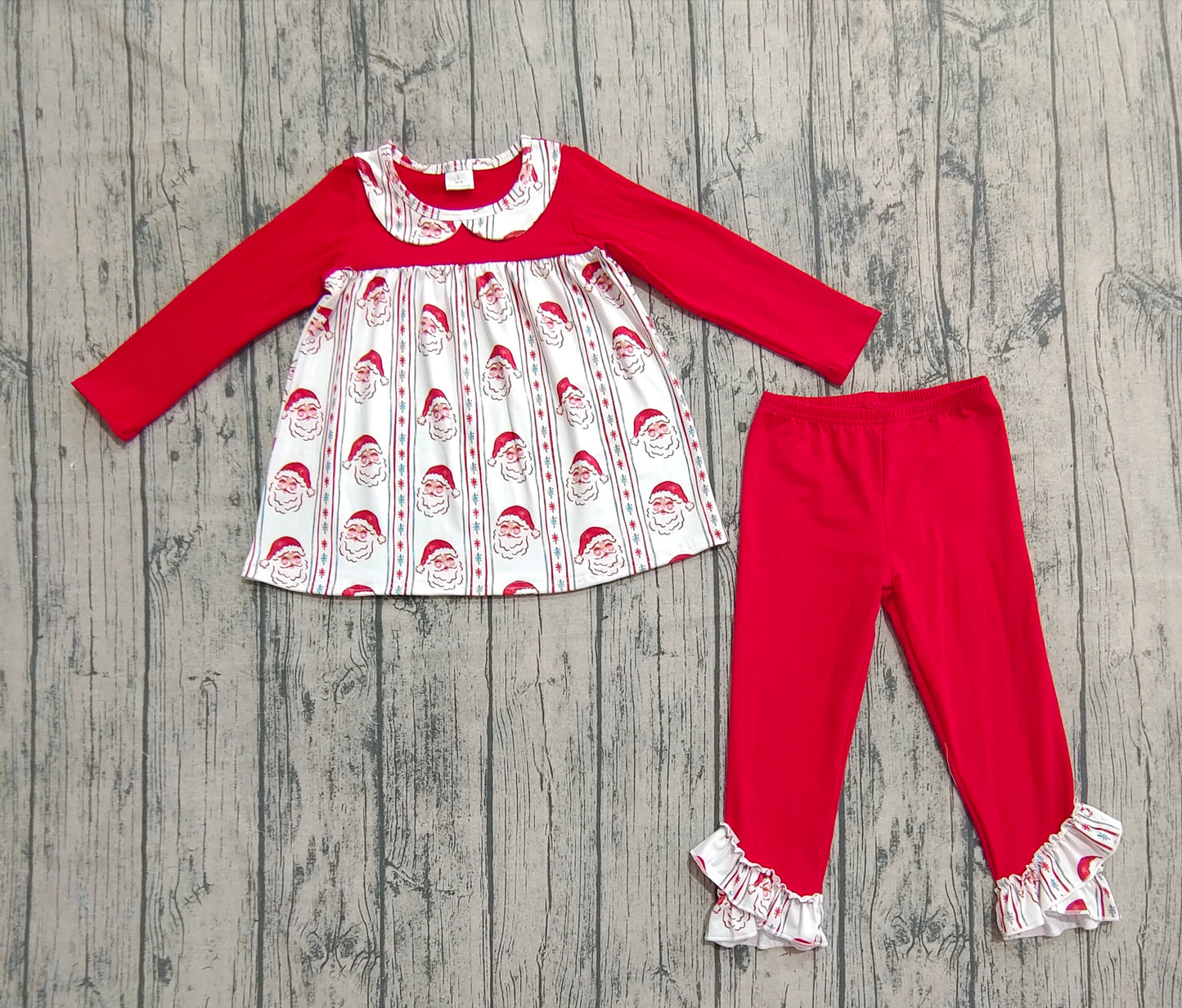 Baby Girls Red Christmas Santa Stripes Tunic Ruffle Legging Pants Sets