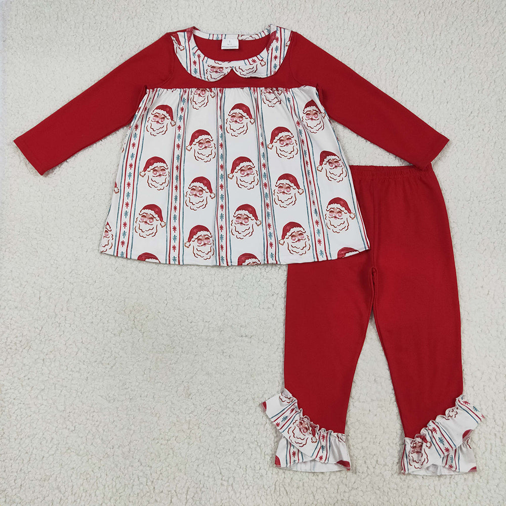 Baby Girls Red Christmas Santa Stripes Tunic Ruffle Legging Pants Sets
