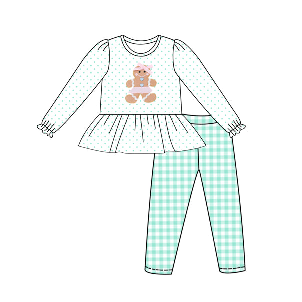 Preorder moq 5 Baby Girls Polka Dots Gingerbread Tunic Legging Pants Christmas Set