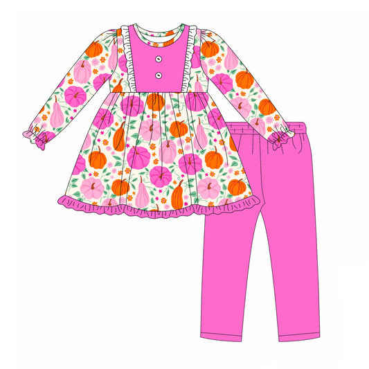 Baby Girls Long Sleeves Pink Flower Pumpkins Tunic Legging Pant Set Preorder