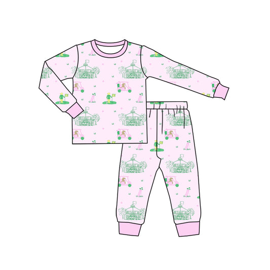 Baby Girls Pink Long Sleeves Dogs Golf Top Pant Pajamas Set Preorder