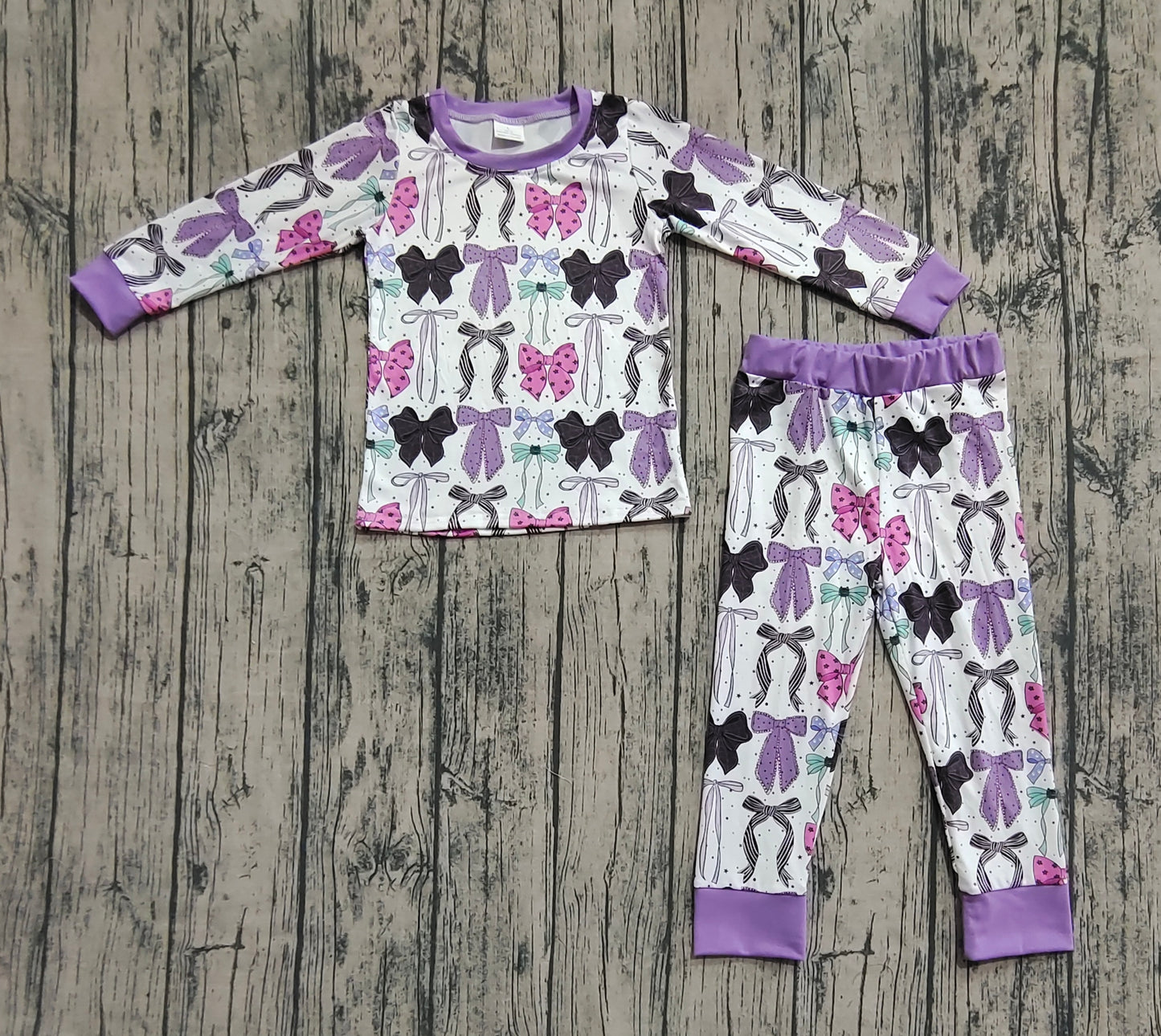 Baby Girls Long Sleeves Purple Bows Top Pant Pajamas Sets