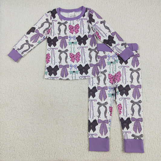 Baby Girls Long Sleeves Purple Bows Top Pant Pajamas Sets