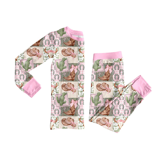 Baby Girls Long Sleeves Cactus Hats Boots Top Pant Pajamas Set Preorder