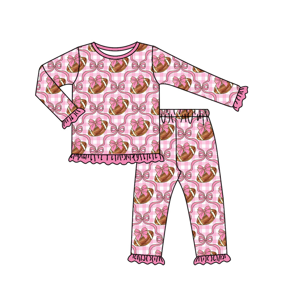 Baby Girls Pink Bows Footballs Top Pant Team Pajamas Set