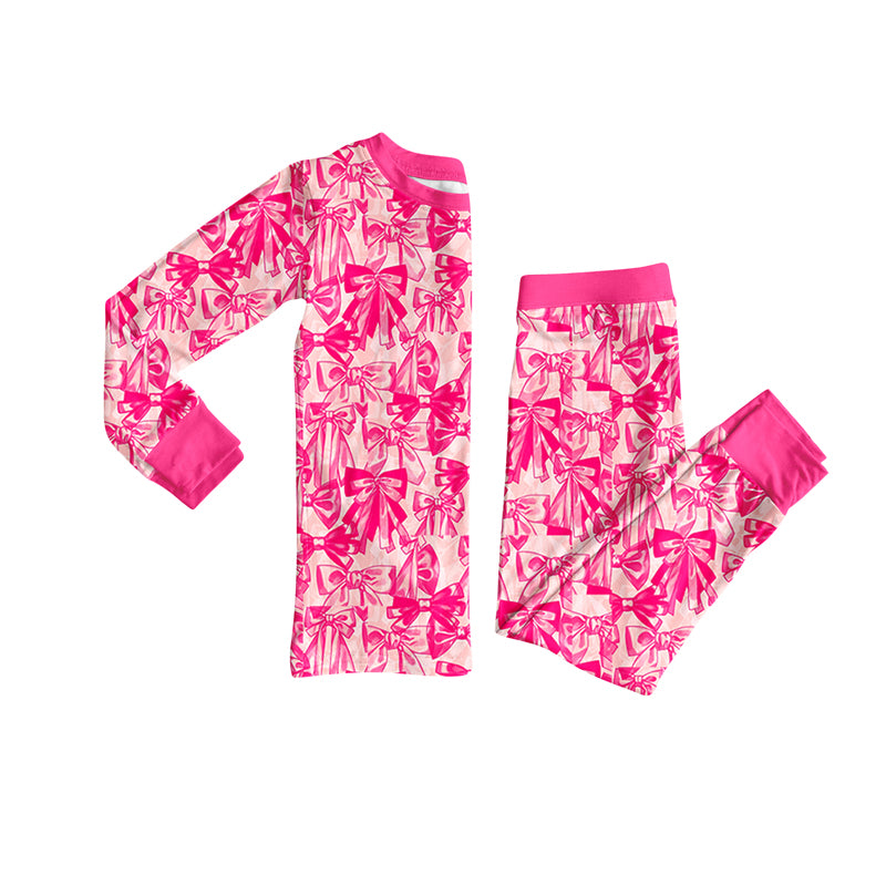 Baby Girls Hot Pink Bows Plaid Top Pant Pajamas Set