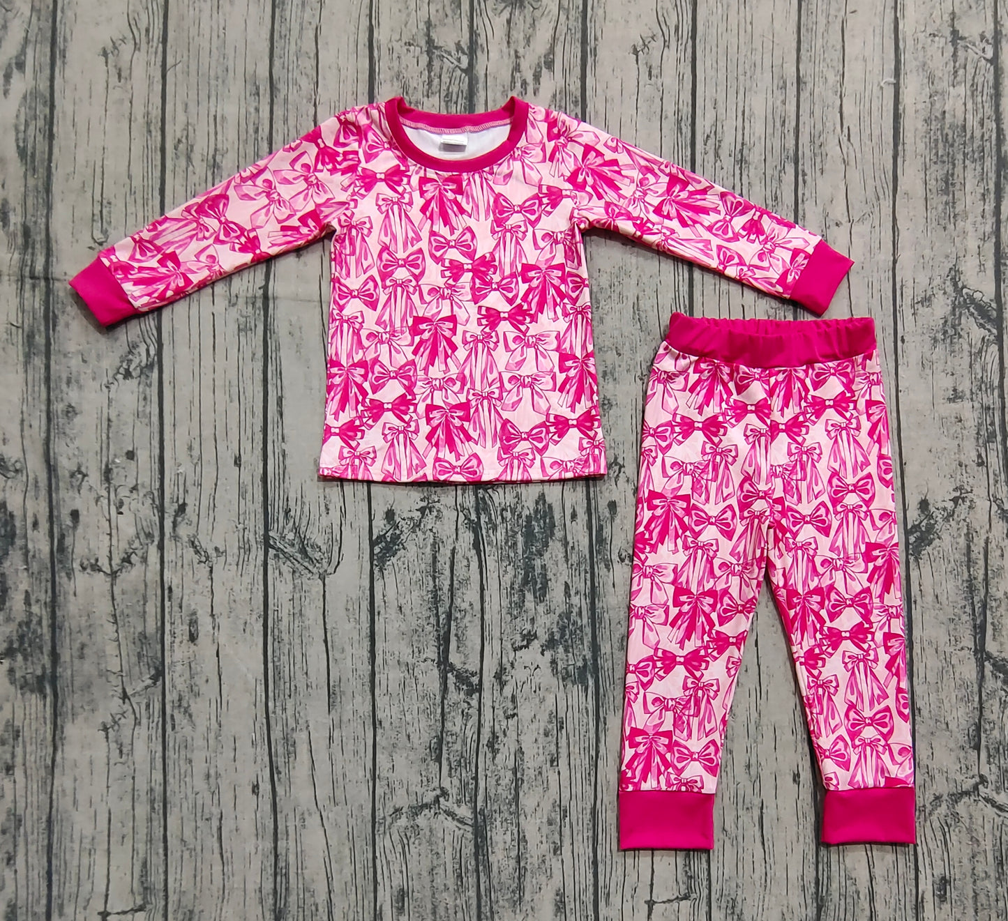 Baby Girls Hot Pink Bows Plaid Top Pant Pajamas Set