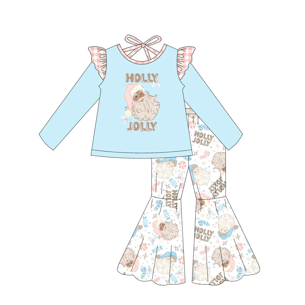 Baby Girls Long Sleeves Holly Santa Tunic Bell Bottom Pant Set Preorder