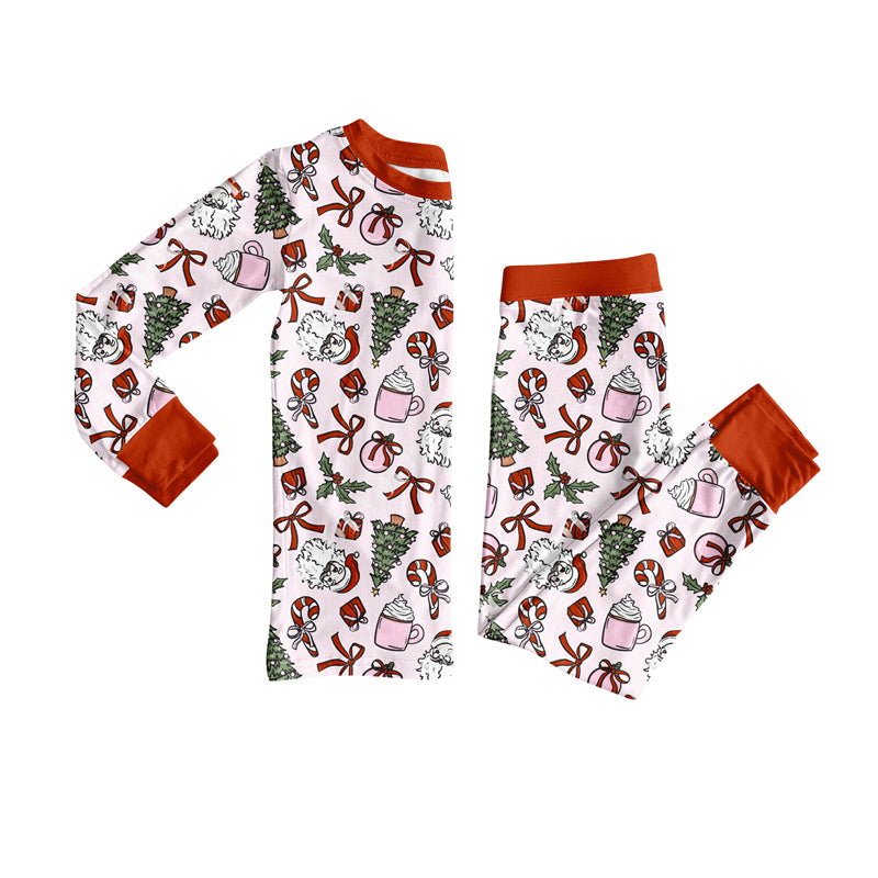 Baby Girls Long Sleeves Santa Bows Trees Top Pant Pajamas Set Preorder