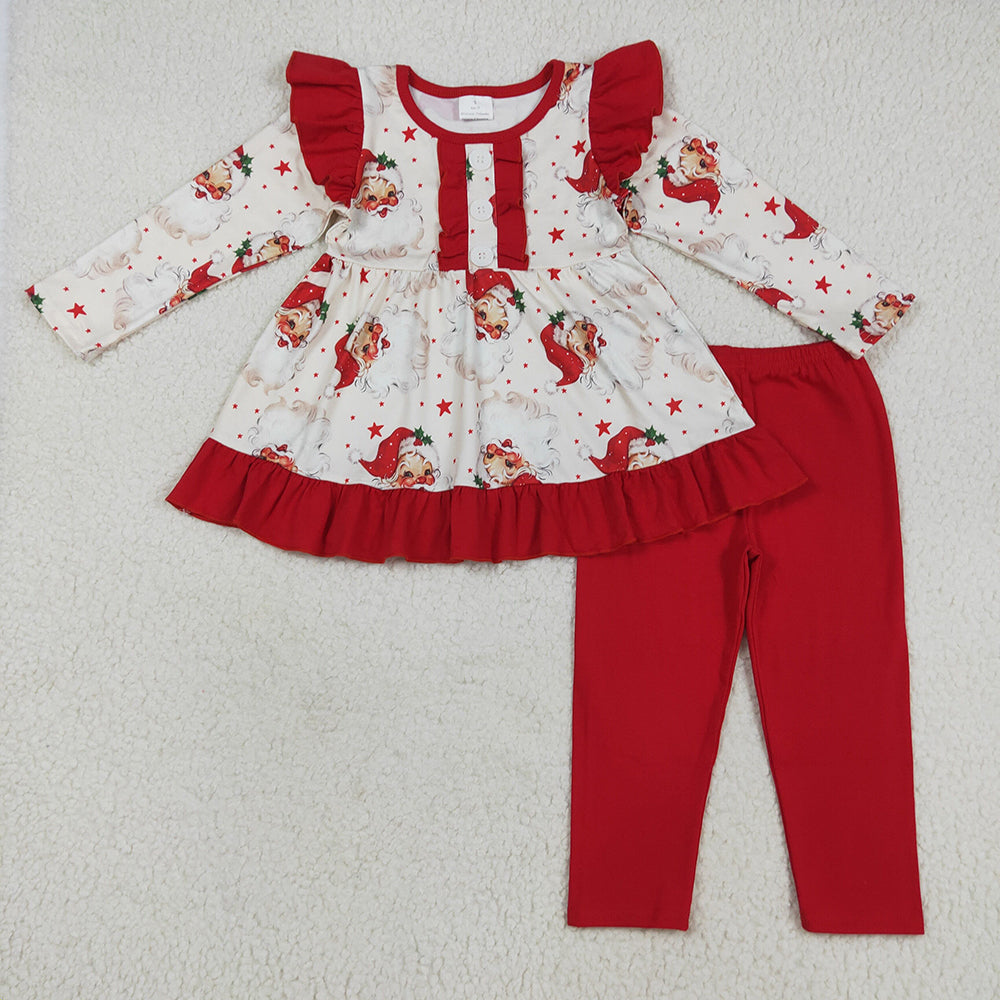 Baby Girls Christmas Santa Stars Button Tunic Legging Pants Sets