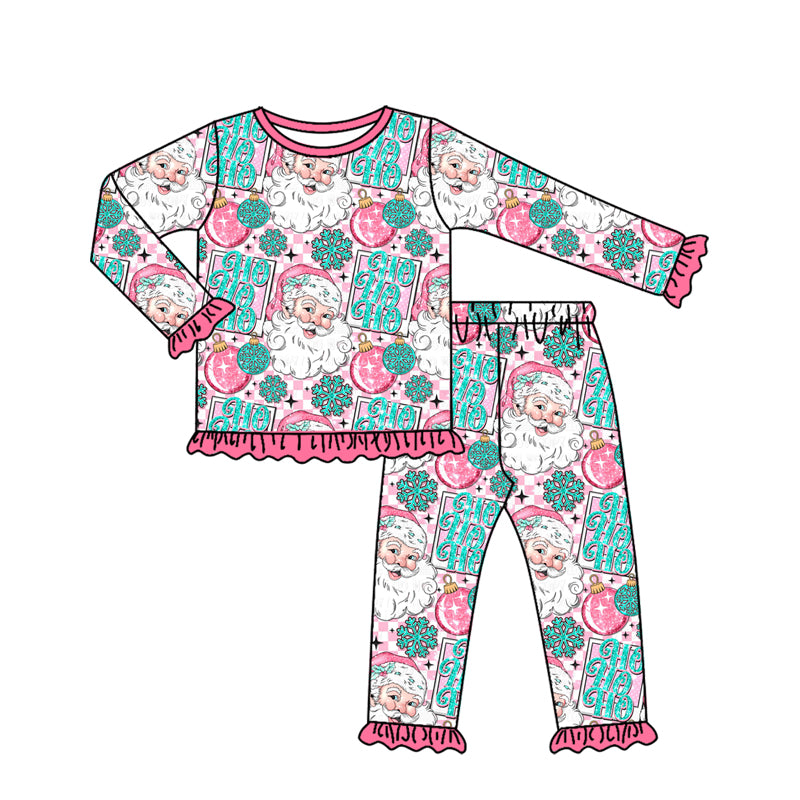 Baby Girls Long Ruffle Sleeves Christmas Santa Top Pant Pajamas Set Preorder