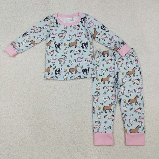 Sibling Baby Girls Long Sleeves Pigs Cows Top Pant Farm Clothes Set Zip Rompers