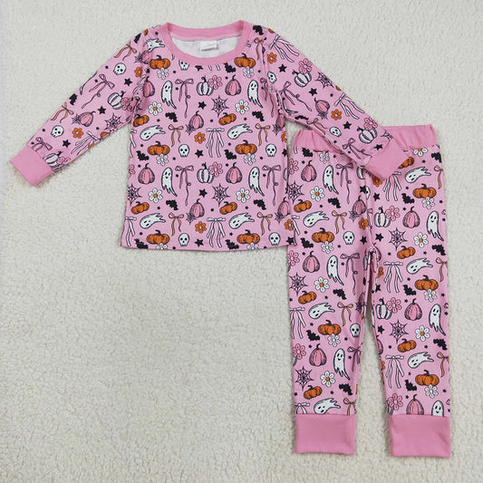 Baby Girls Halloween Pink Ghost Pumpkins Top Pant Pajamas Sets