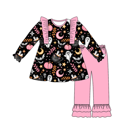 Baby Girls Long Sleeves Ghost Pumpkins Top Ruffle Pants Set Preorder