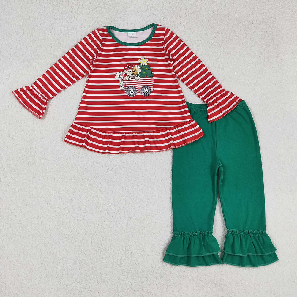 Baby Girls Long Sleeves Christmas Trees Dogs Trucks Tunic Ruffle Pant Sets