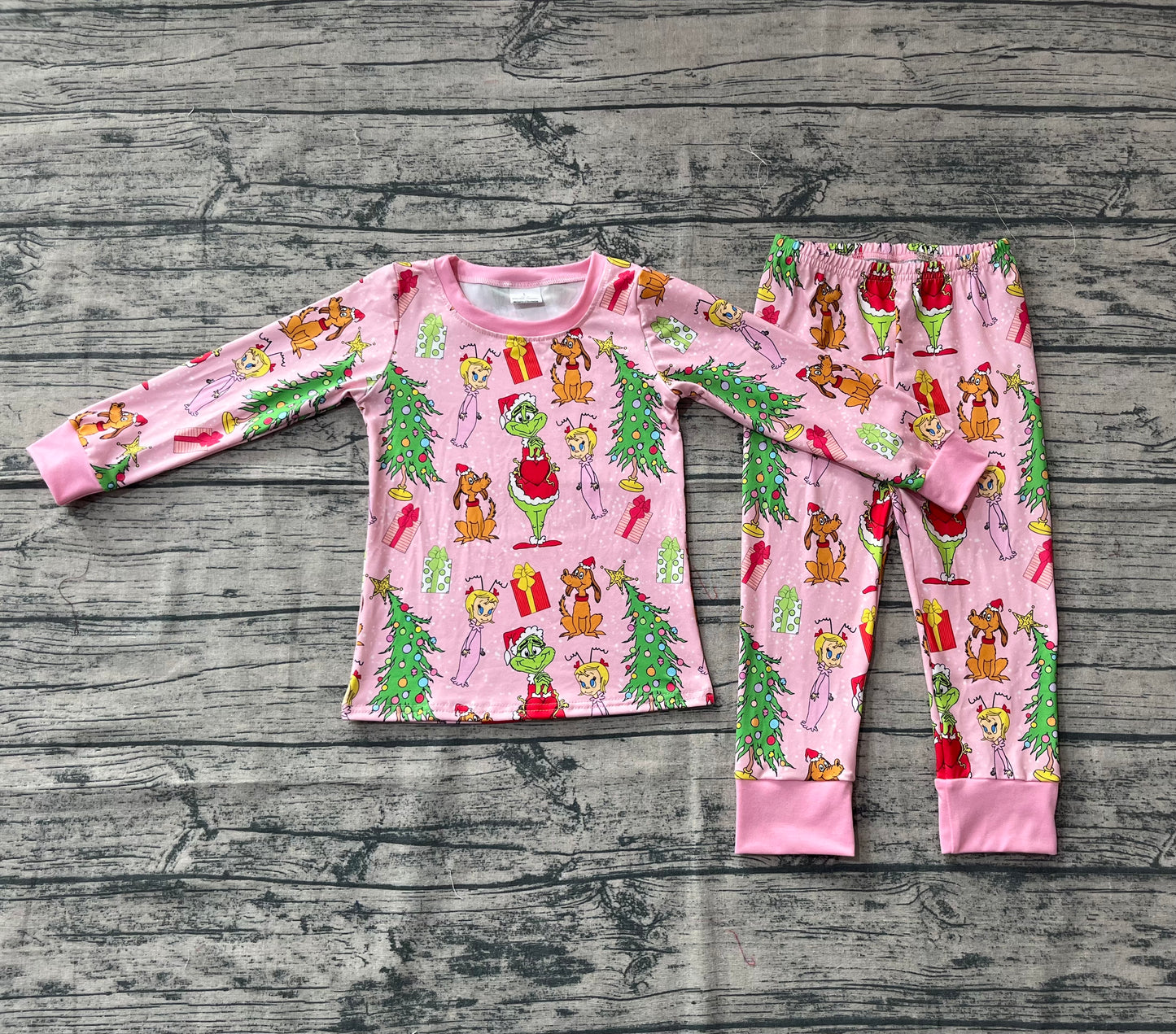 Baby Girls Christmas Face Trees Gifts Top Pants Pajamas Sets