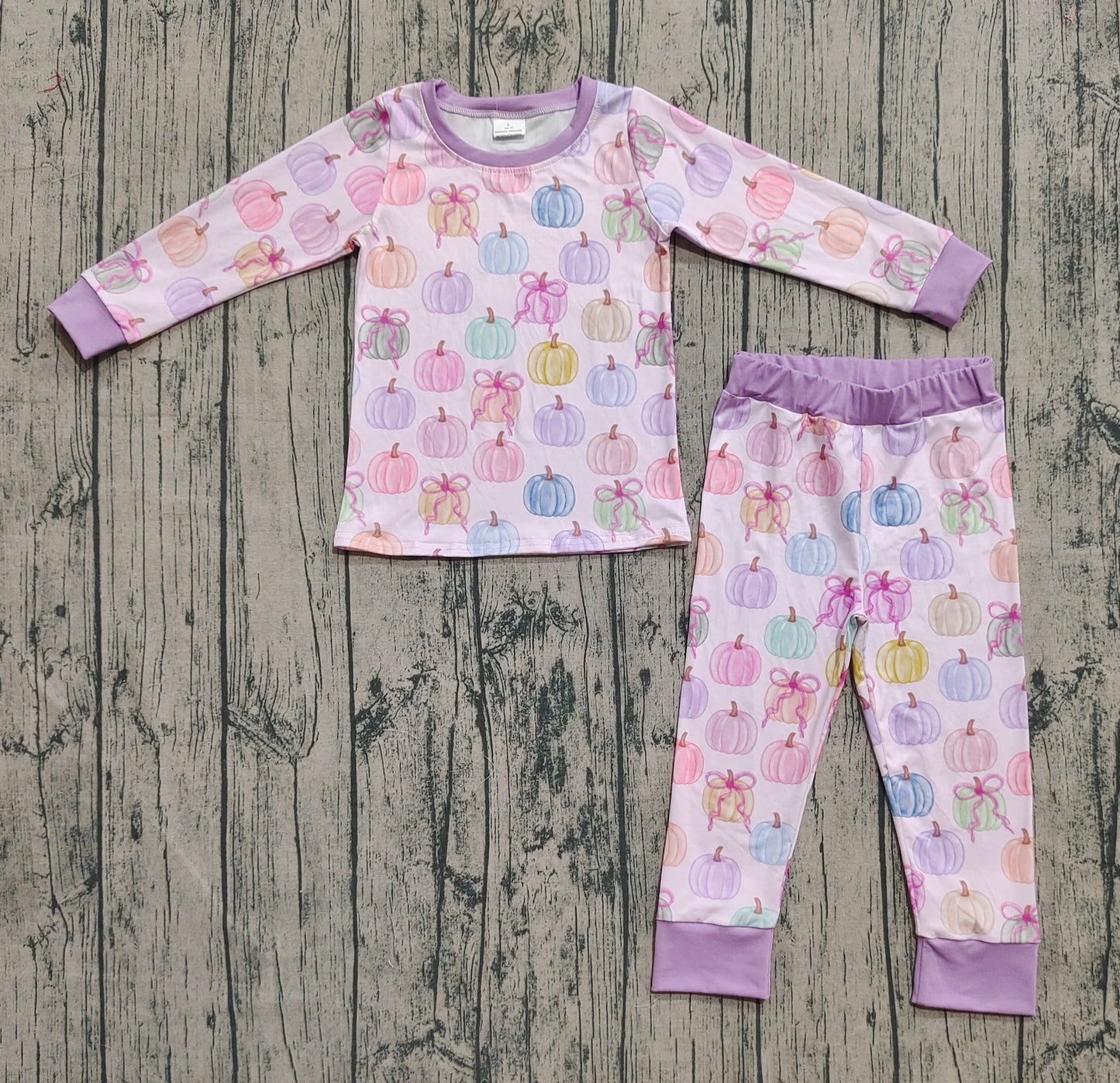 Baby Girls Colorful Bows Pumpkins Top Pant Fall Pajamas Set
