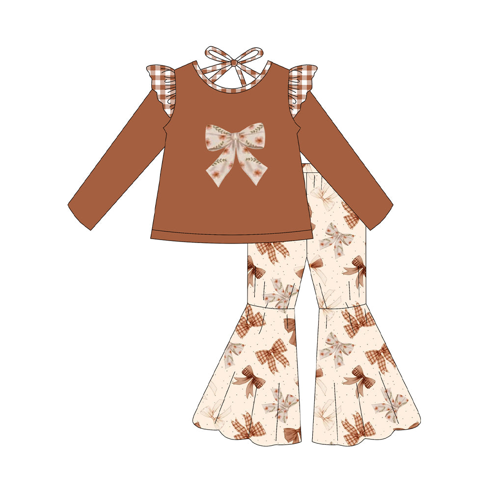 Baby Girls Long Sleeves Floral Bows Tunic Bell Bottom Pants Set Preorder