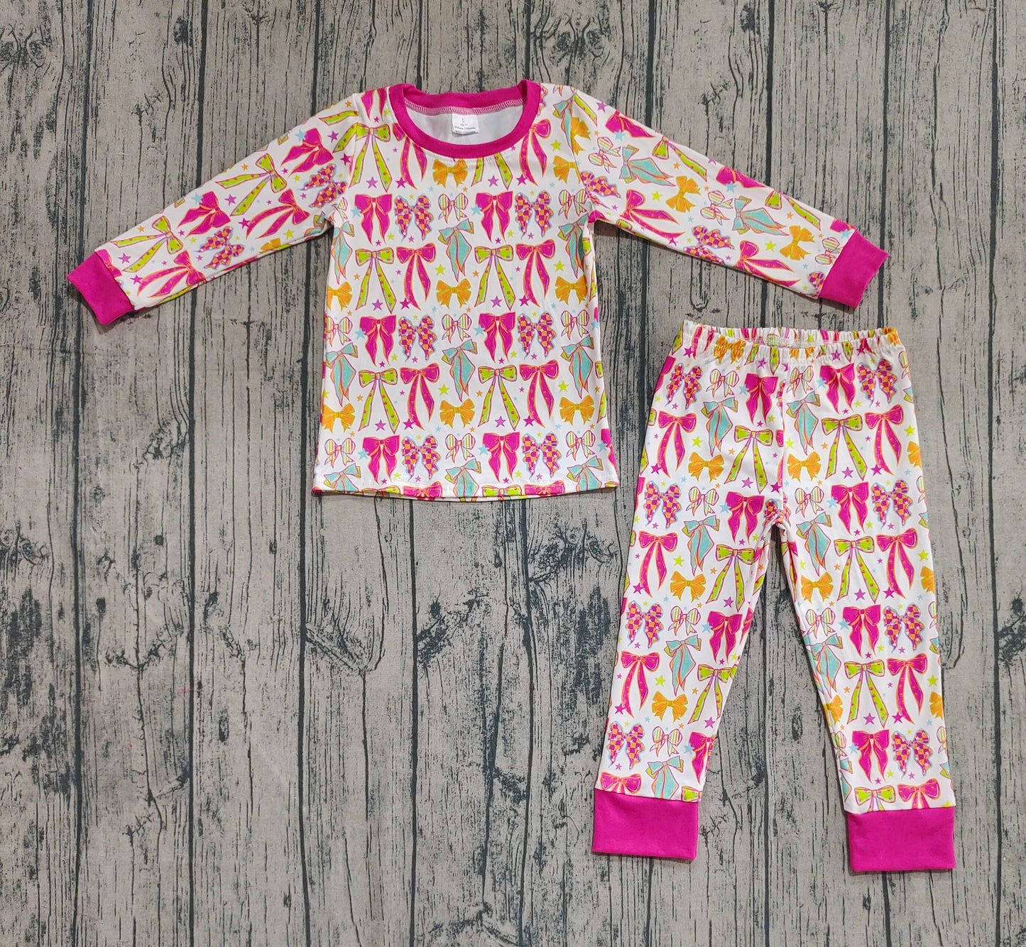 Baby Girls Pink Bows Stars Top Pant Pajamas Sets
