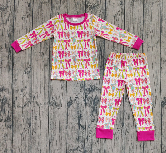 Baby Girls Pink Bows Stars Top Pant Pajamas Sets