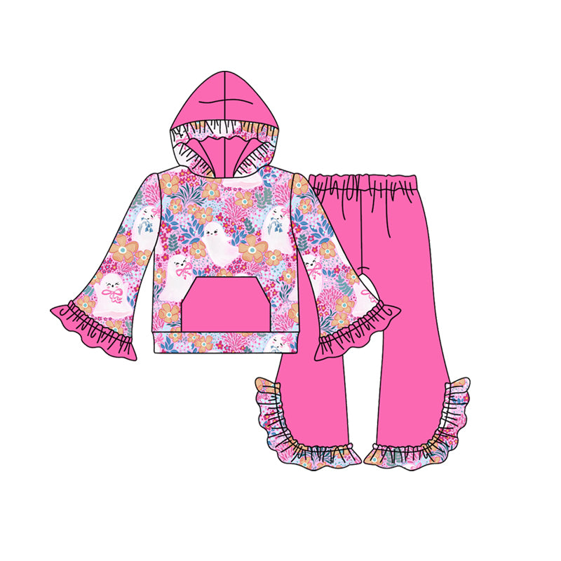 Baby Girls Long Sleeves Ghosts Bows Floral Tunic Bell Bottom Pants Set Preorder