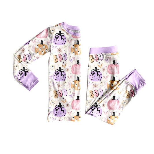 Baby Girls Long Sleeves Ghost Pumpkins Plaid Top Pants Pajamas Set Preorder