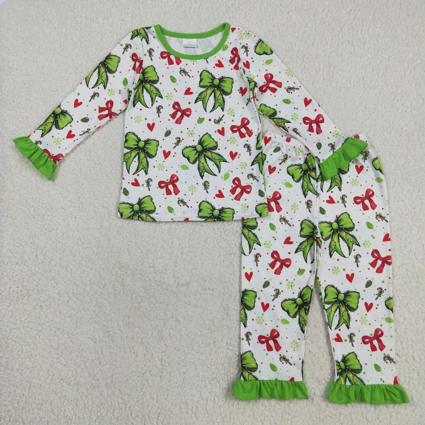 Sibling Baby Girls Christmas Long Sleeves Bows Holly Boots Top Pant Pajamas Sets