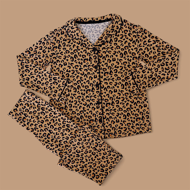 Baby Girls Long Sleeves Leopard Button Top Pant Pajamas Set Preorder