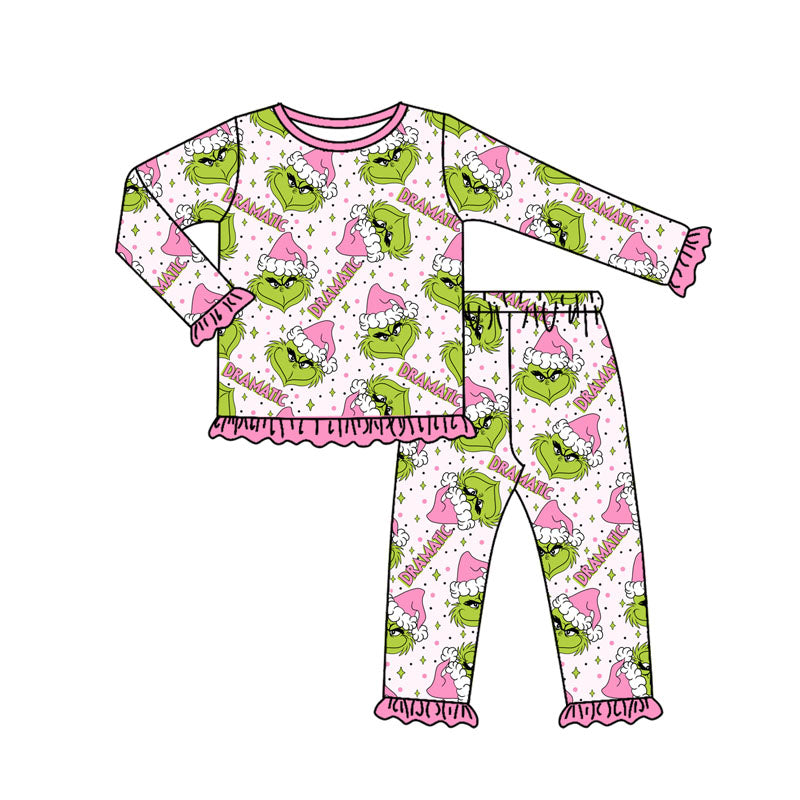 Baby Girls Green Face Stars Plaid Top Pant Christmas Pajamas Set Preorder