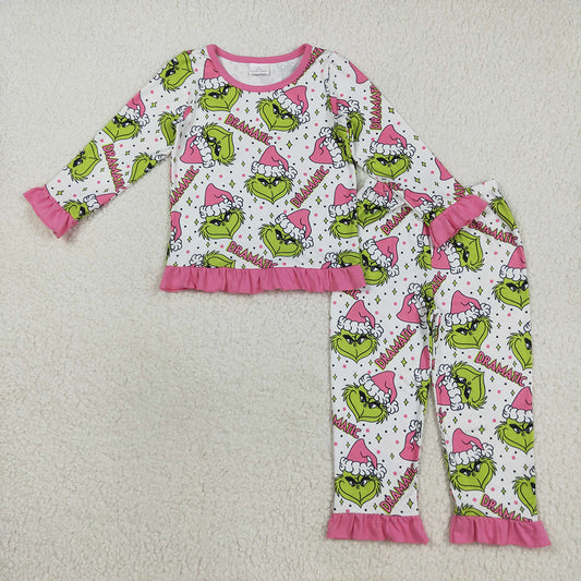 Baby Girls Green Face Stars Plaid Top Pant Christmas Pajamas Set Preorder