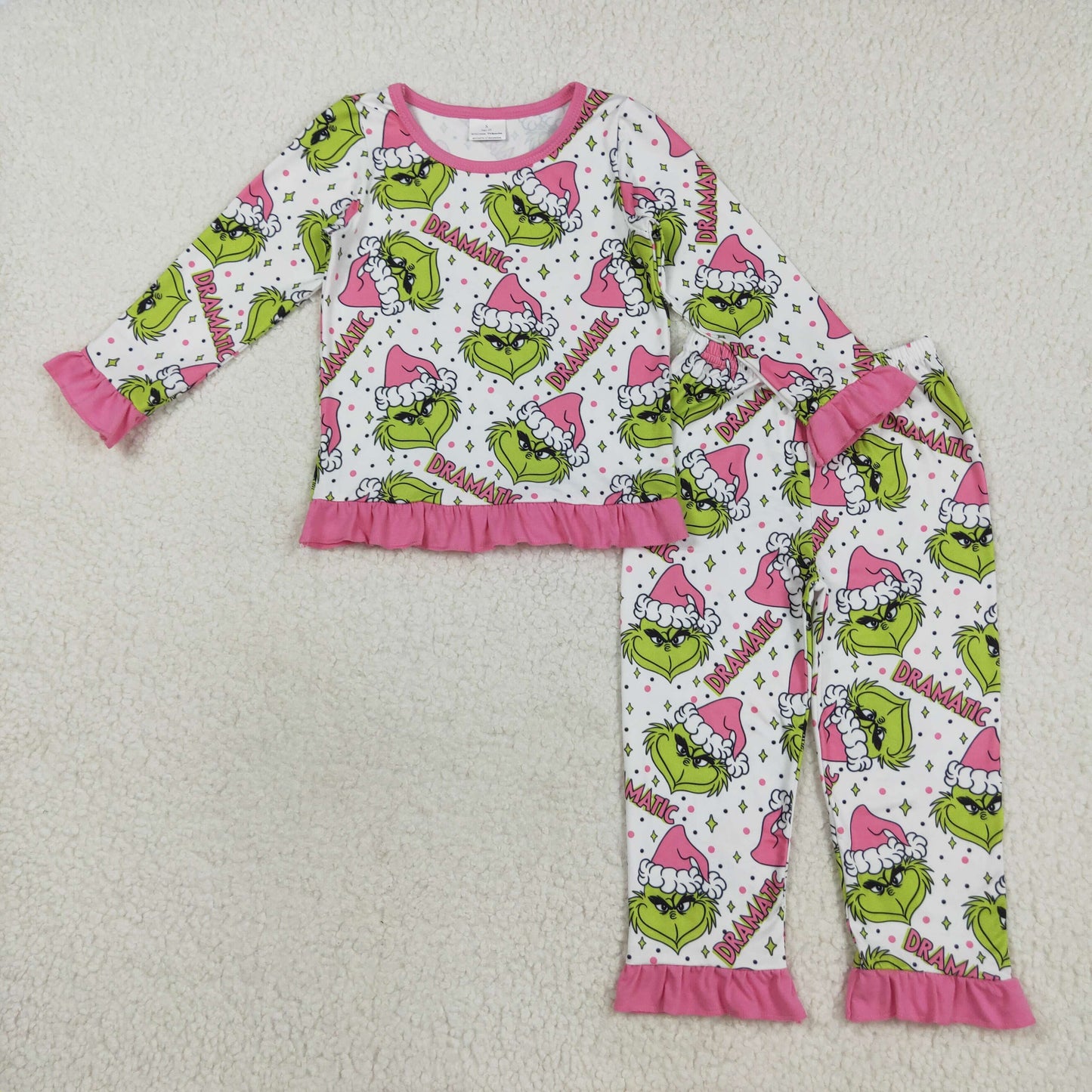 Sibling Baby Girls Green Faces Dramatic Christmas Zip Romper Pajamas Set Dresses