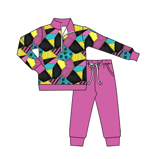 Baby Girls Colorful Aztec Zipper Pullover Pockets Legging Pant Set Preorder