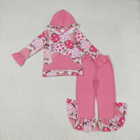 Baby Girls Pink Merry Christmas Pocket Hoodie Top Ruffle Pants Sets