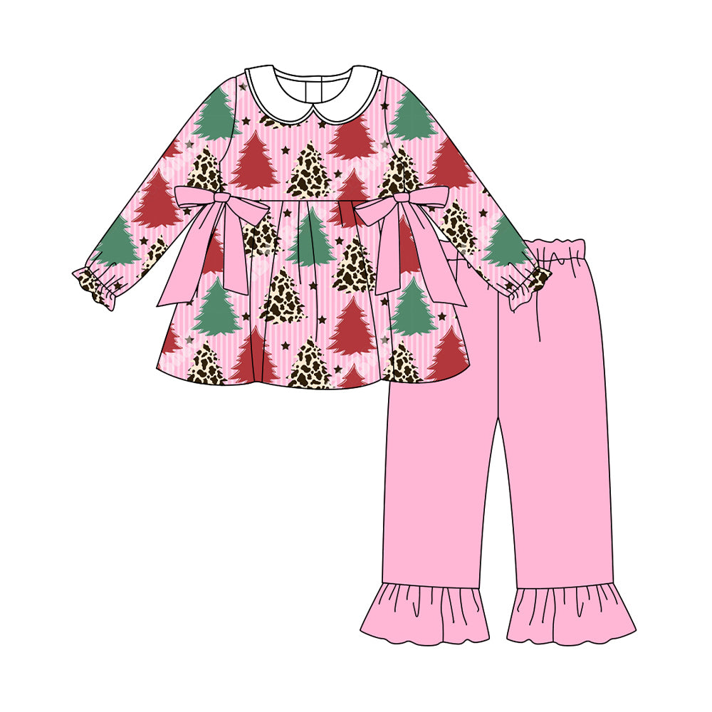 Baby Girls Christmas Trees Stars Tunic Ruffle Pant Set Preorder