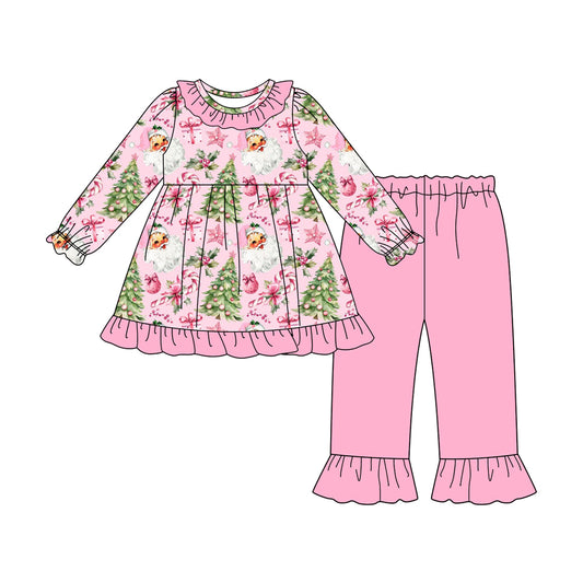 Baby Girls Christmas Trees Santa Tunic Ruffle Pants Set Preorder