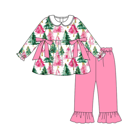 Baby Girls Christmas Trees Plaid Tunic Ruffle Pants Set Preorder
