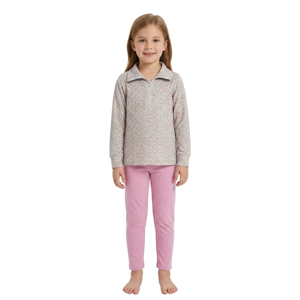 Baby Girls Pink Small Flowers Zip Pullovers Leggings Pants Clothes Sets